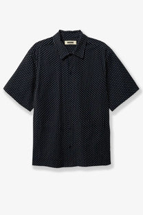 Woodbird men’s wbwang shiko cotton shirt in black with fine white vertical pinstripes and short sleeves
