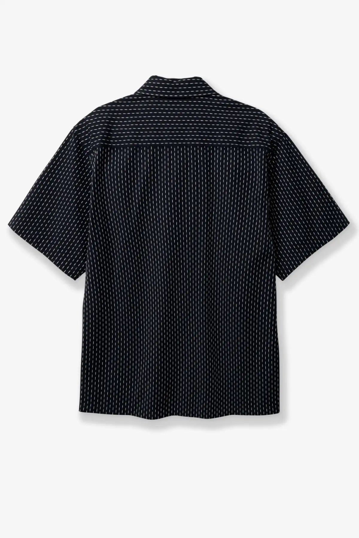 Woodbird mens wbwang shiko cotton shirt blue featuring black short-sleeved design with subtle white vertical pinstripes