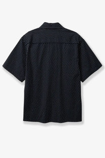 Woodbird mens wbwang shiko cotton shirt blue featuring black short-sleeved design with subtle white vertical pinstripes