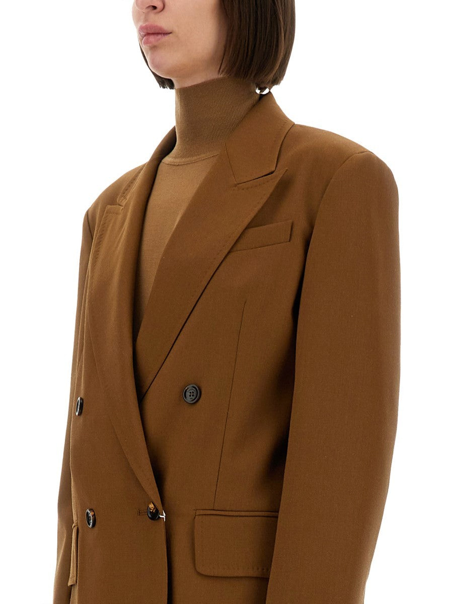 Max Mara Women's Wool Blend Double Breasted Jacket Brown