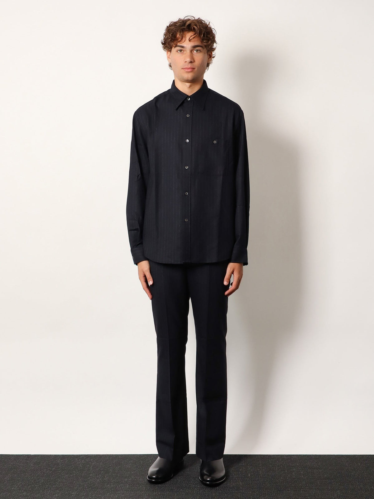 Tonywack Unisex Wool Blend Unisex Striped Shirt Blue