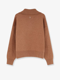 Ami Paris Men's Wool Knit Cardigan Beige