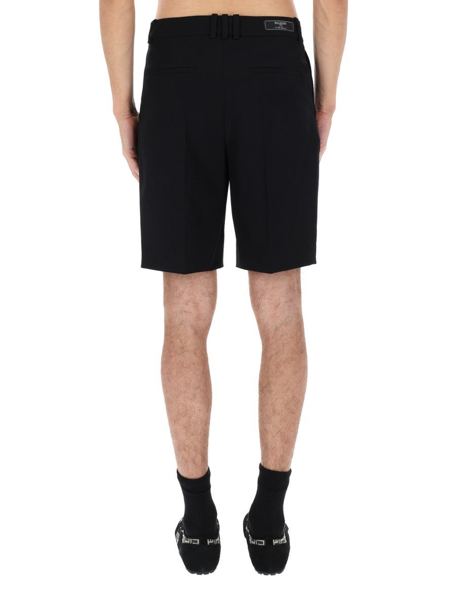 Balmain Men's Wool Tailored Shorts Black