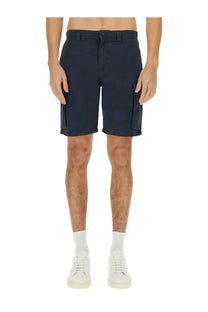 Woolrich men’s dark navy cargo shorts with side pockets and button closure made from durable fabric