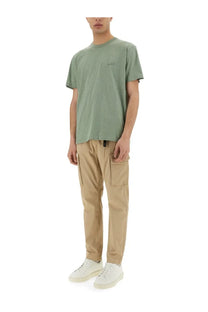 Woolrich men’s flamed cotton mint green short-sleeved t-shirt with subtle embroidered logo on left chest