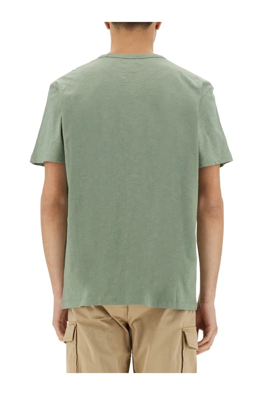 Woolrich men’s flamed cotton shirt green soft sage green cotton t-shirt with crew neck and short sleeves