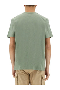 Woolrich men’s flamed cotton shirt green soft sage green cotton t-shirt with crew neck and short sleeves