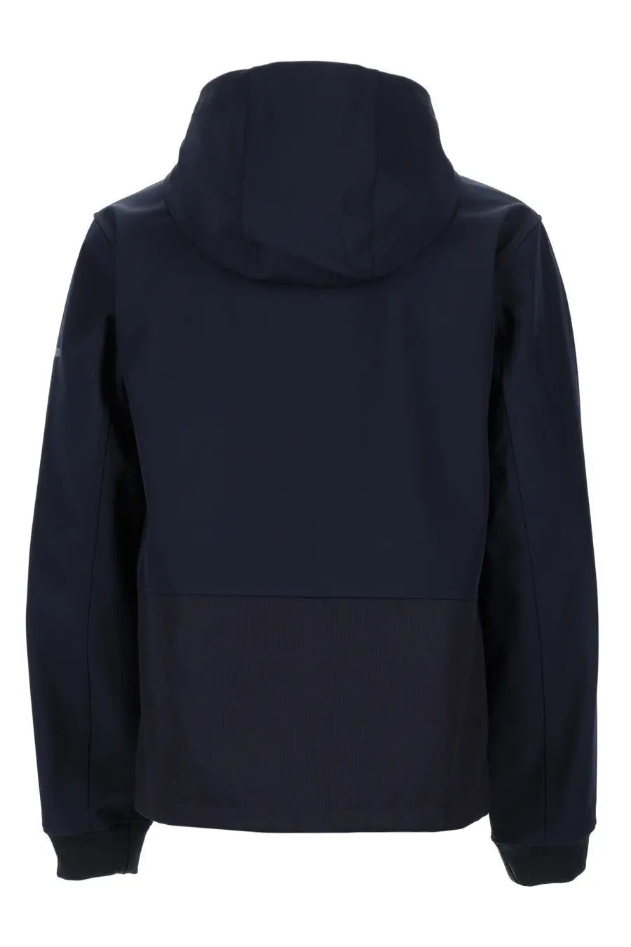 Woolrich men’s dark navy wool hooded jacket with sleek modern design and subtle seam detailing