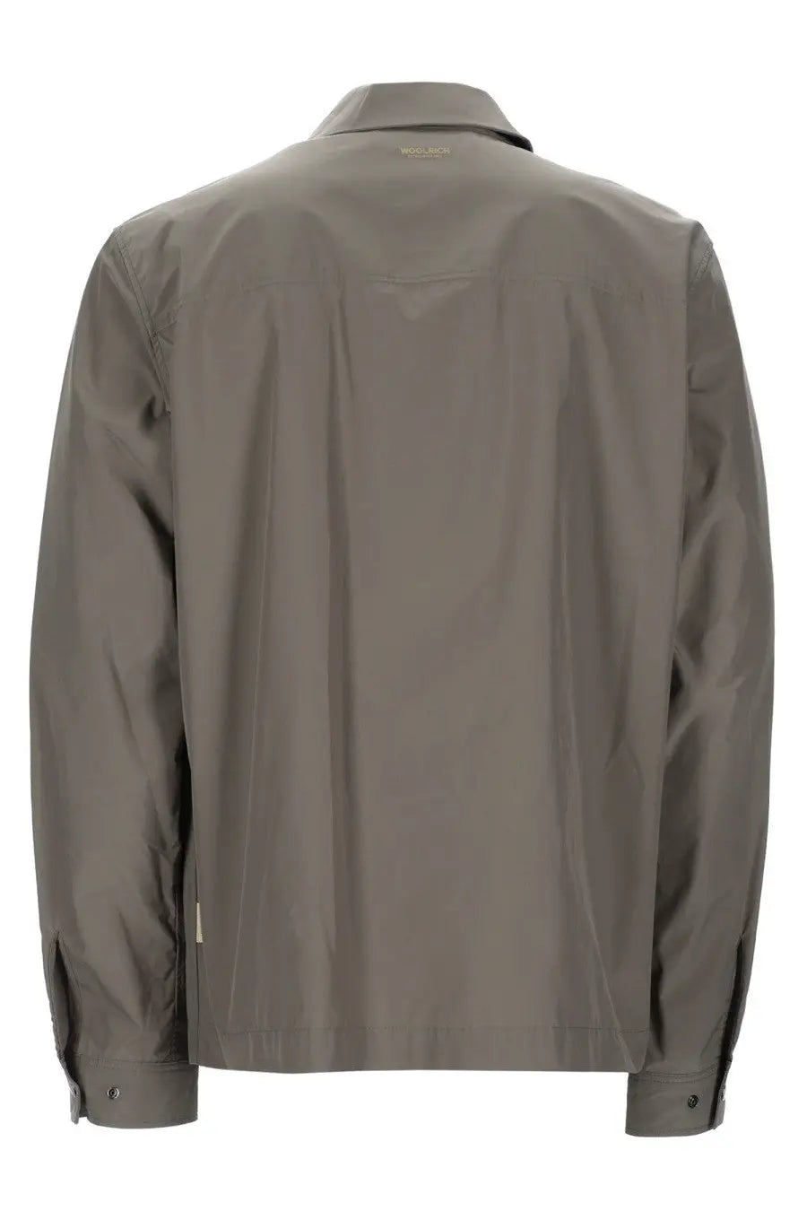 Woolrich men’s giacca urban timber overshirt in olive green with subtle sheen and structured shoulders wool blend