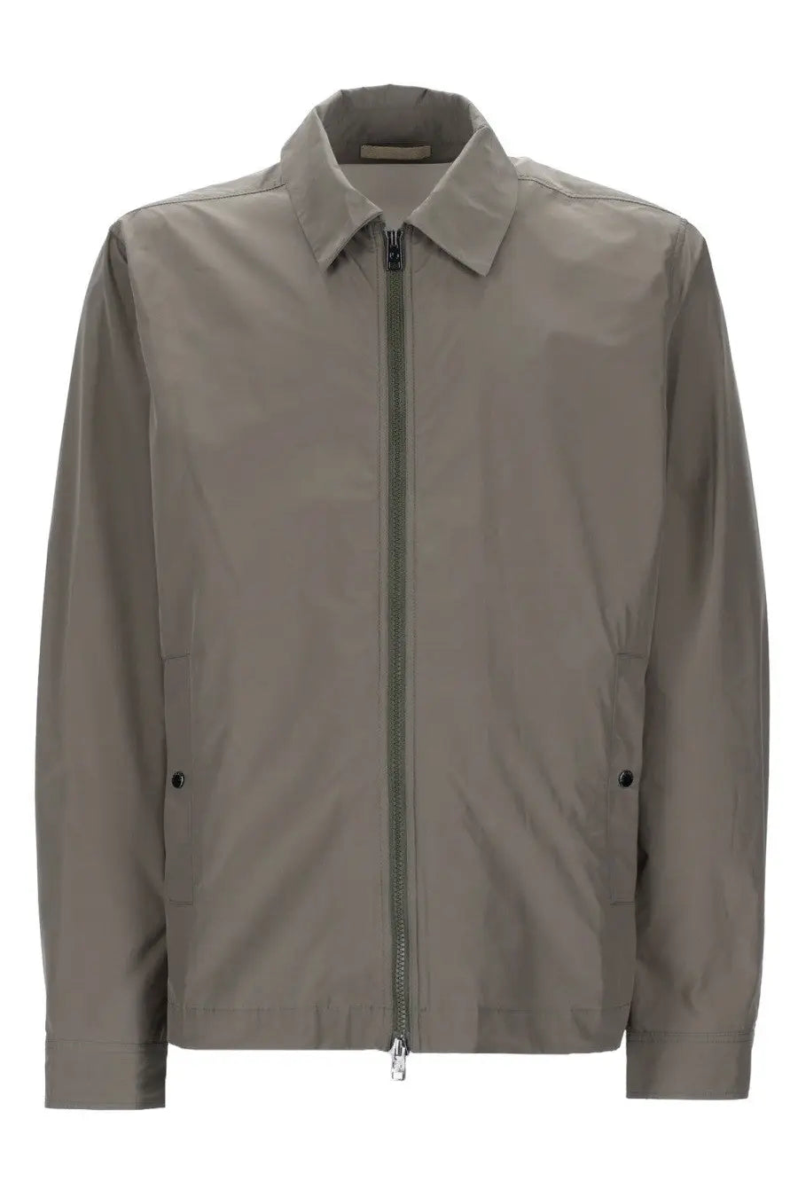 Woolrich men’s giacca urban timber overshirt beige sleek olive-green nylon jacket with classic collar and front zipper