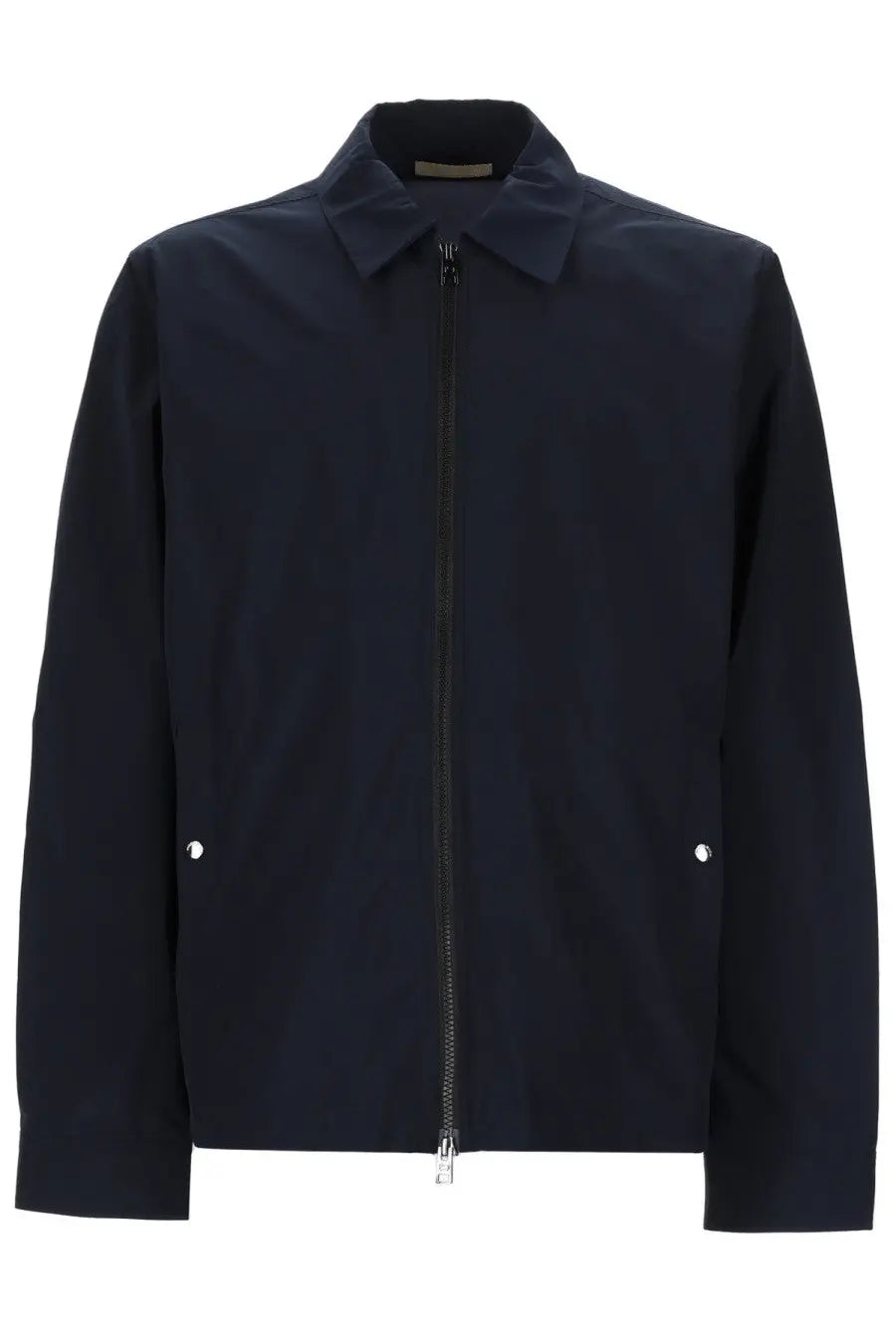 Woolrich men’s urban timber overshirt blue wool jacket with collar zip front and two pockets with silver zipper pulls