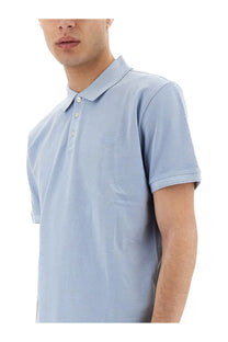 Woolrich men’s mackinack polo shirt in light blue pique with subtle embroidered logo on left chest