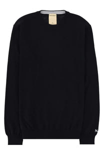 Black woolrich crewneck sweater in cotton with ribbed cuffs hem and subtle gray inner collar lining for men