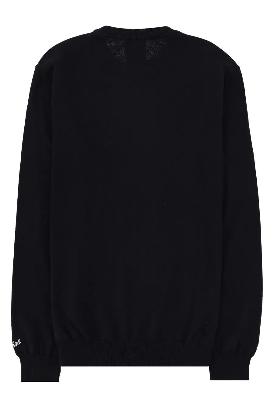 Black Woolrich men’s maglia in cotone crewneck sweatshirt with subtle left sleeve logo embroidered on cotton fabric