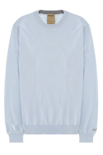 Light blue woolrich men’s maglia cotone crewneck sweater with ribbed cuffs and hem in soft cotton fabric