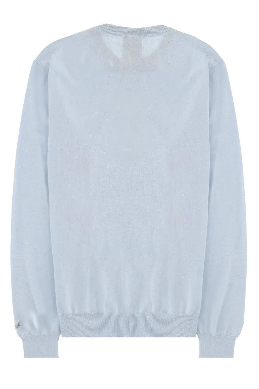 Light blue woolrich men’s long-sleeved knit sweater in cotton with ribbed hem and cuffs