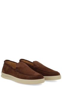Woolrich men’s mocassino brown suede slip-on loafers with cream rubber sole for casual wear