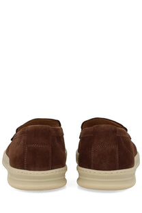 Woolrich men’s mocassino brown suede slip-on loafers with cream rubber sole for casual wear