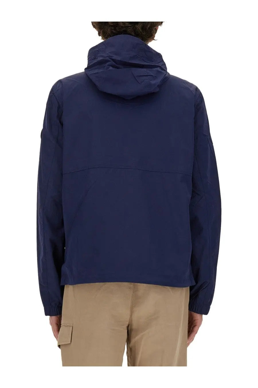 Woolrich men’s navy blue nylon jacket with hood sleek modern design and subtle seam detailing