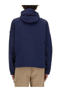 Woolrich men’s navy blue nylon jacket with hood sleek modern design and subtle seam detailing