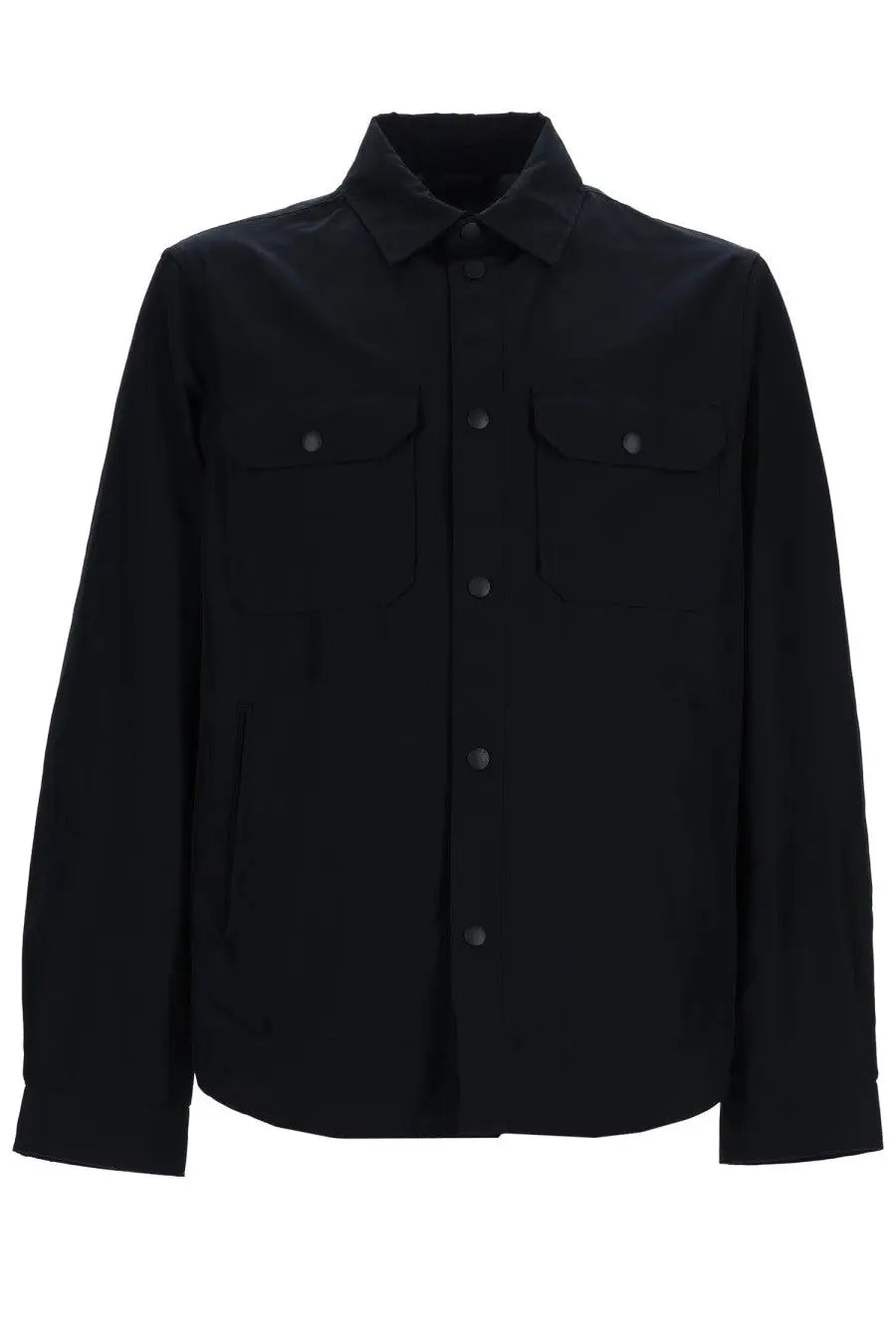 Woolrich men’s overshirt ramar black button-up shirt with two chest pockets and classic collar in wool material