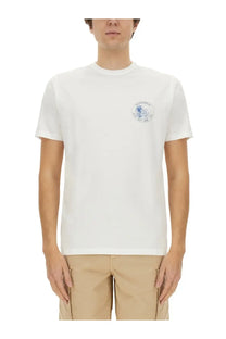 Woolrich men’s white cotton t-shirt with a small blue circular logo on the left chest