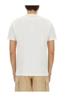 Woolrich men’s white cotton t-shirt with simple crew neck and short sleeves front view