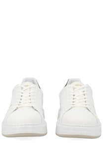 Woolrich men’s arrow white sneakers in white leather with gold branding on the tongue and chunky white sole