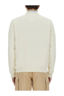 Woolrich men’s cream-colored wool sweatshirt with long sleeves ribbed collar and cuffs