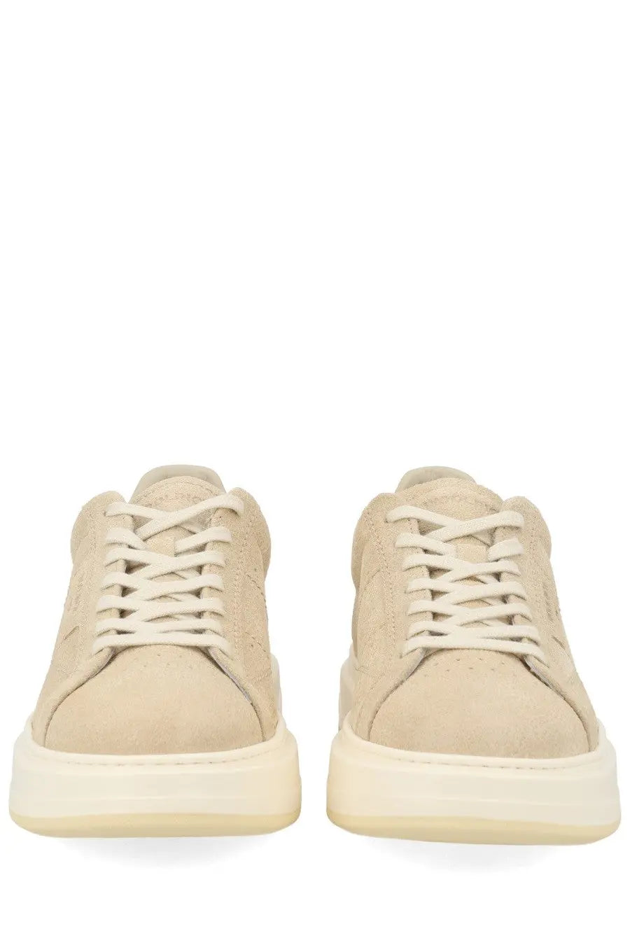 Woolrich women’s sneaker in pelle beige suede with chunky white rubber sole and matching laces low-top design