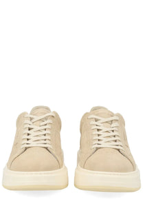 Woolrich women’s sneaker in pelle beige suede with chunky white rubber sole and matching laces low-top design