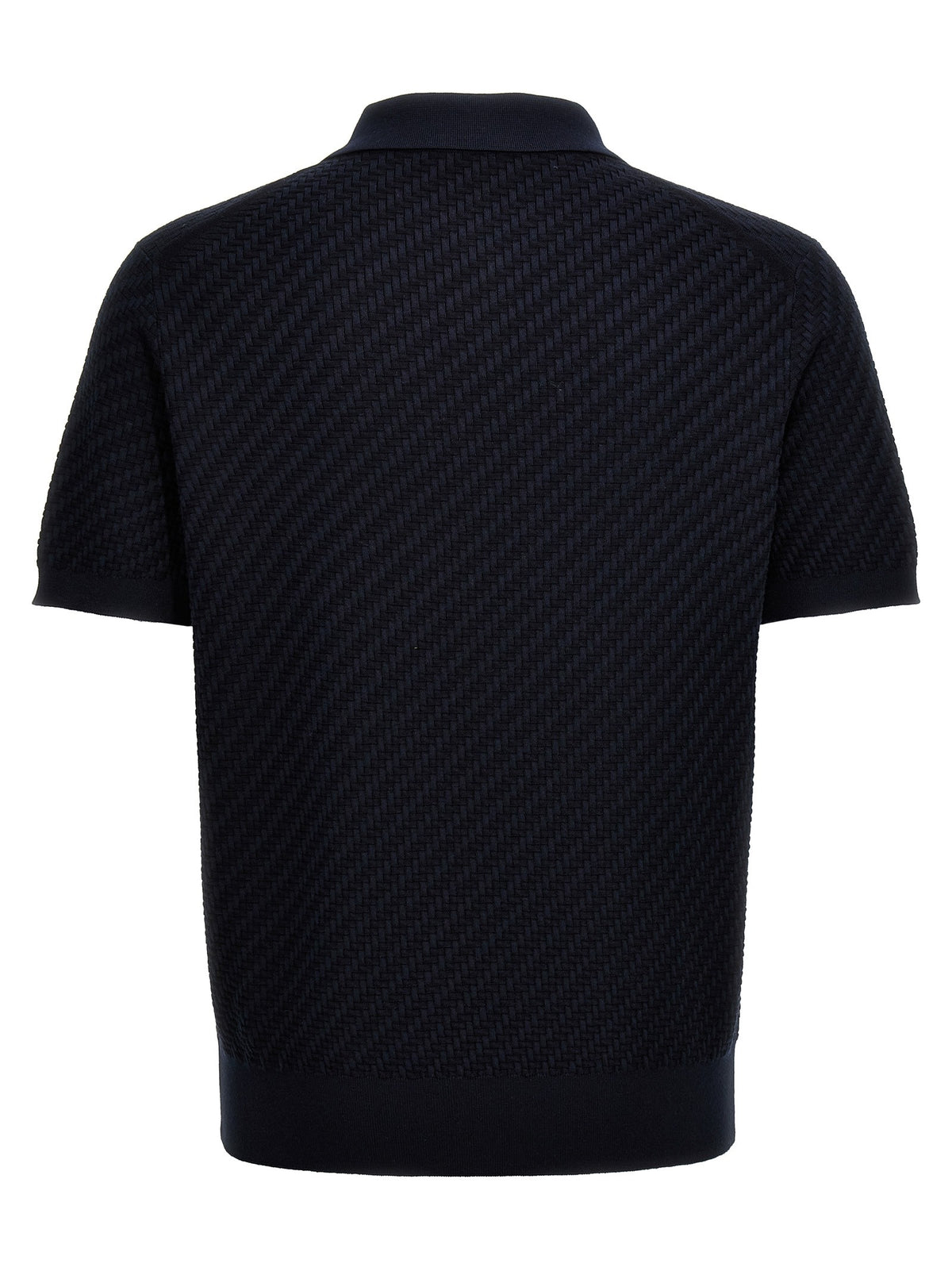 Brioni Woven Knit Polo Shirt Blue