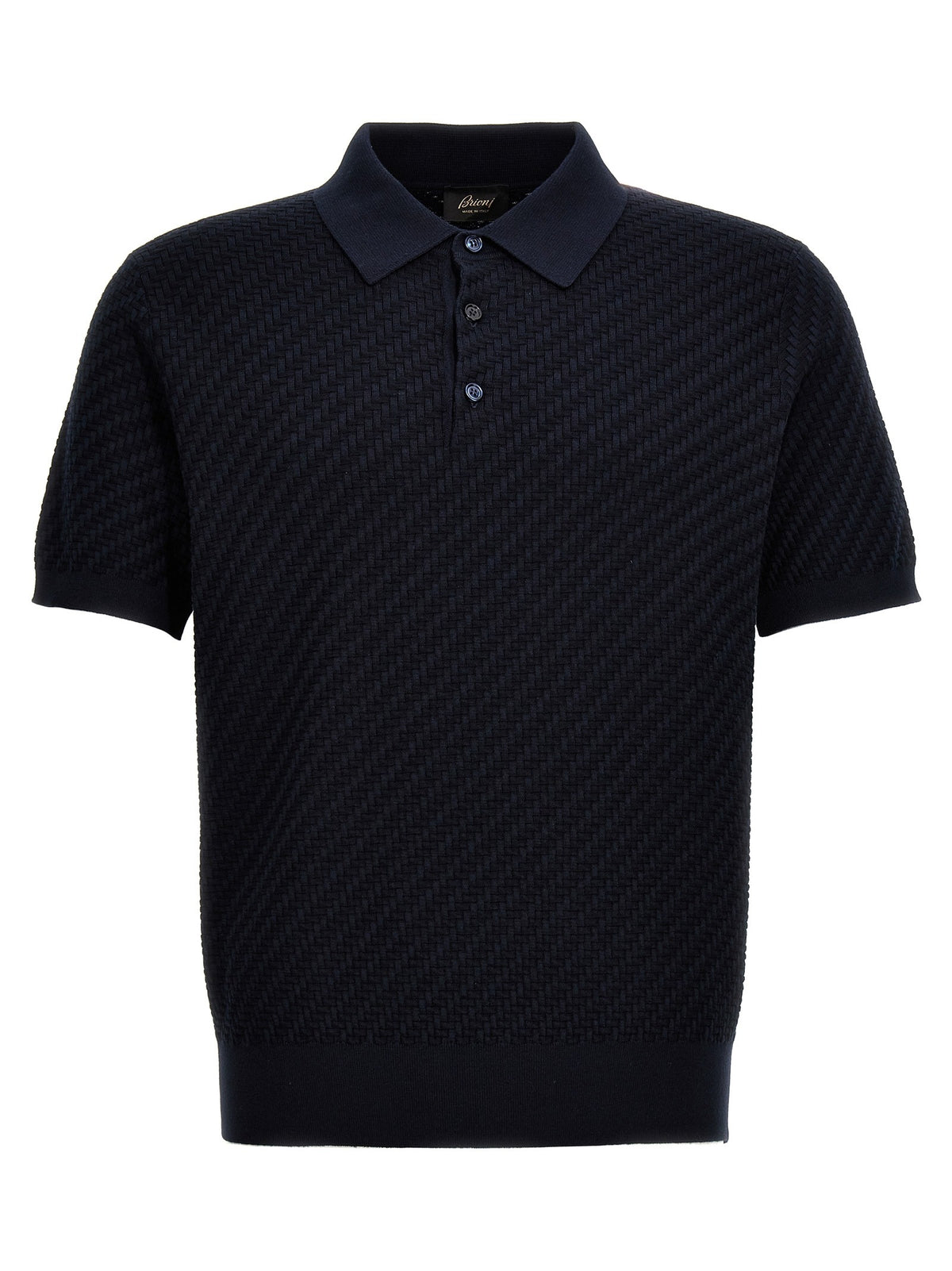 Brioni Woven Knit Polo Shirt Blue
