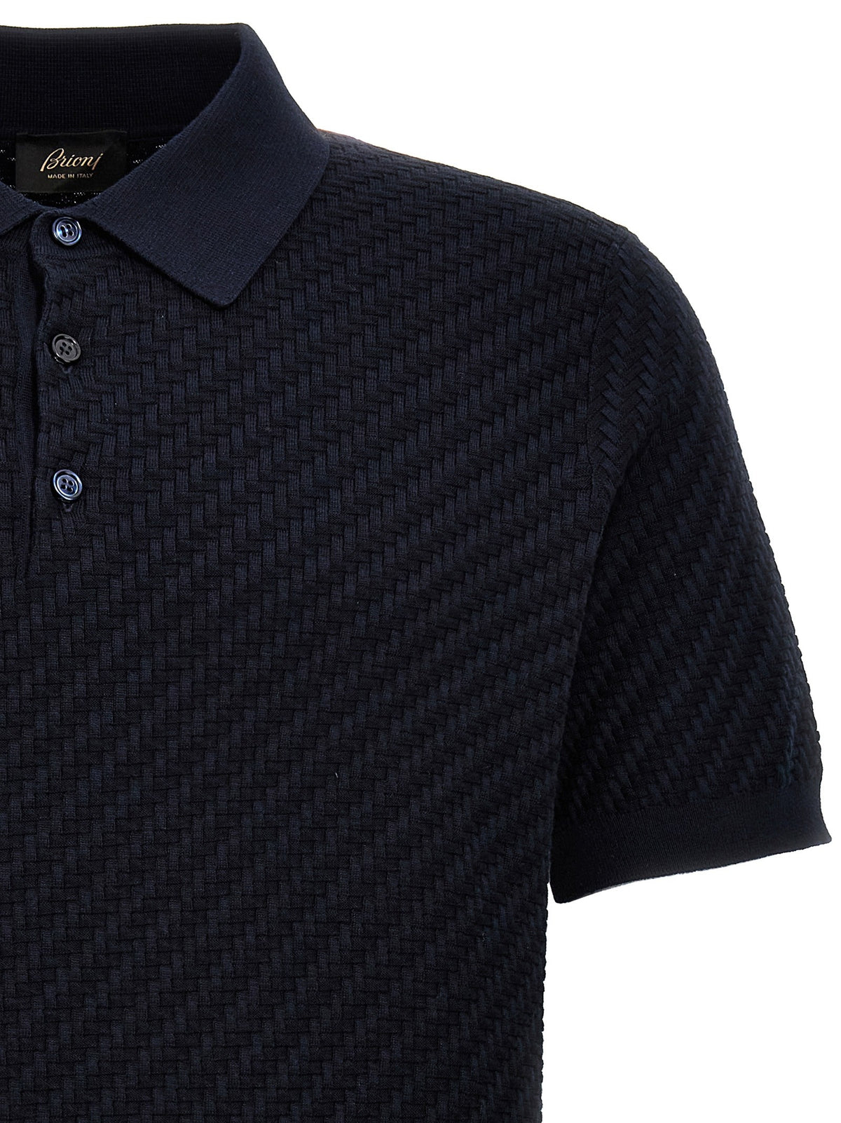 Brioni Woven Knit Polo Shirt Blue