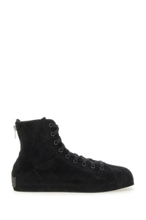Y-3 men’s nizzastar hi sneaker black suede high-top with side zipper and black laces