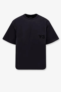 Black y-3 men’s padded jersey sweatshirt in short-sleeved style featuring subtle matching logo on left chest