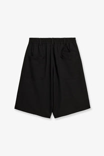 Y-3 men’s recycled polyester bermuda shorts black with elastic waistband and large side pockets front view