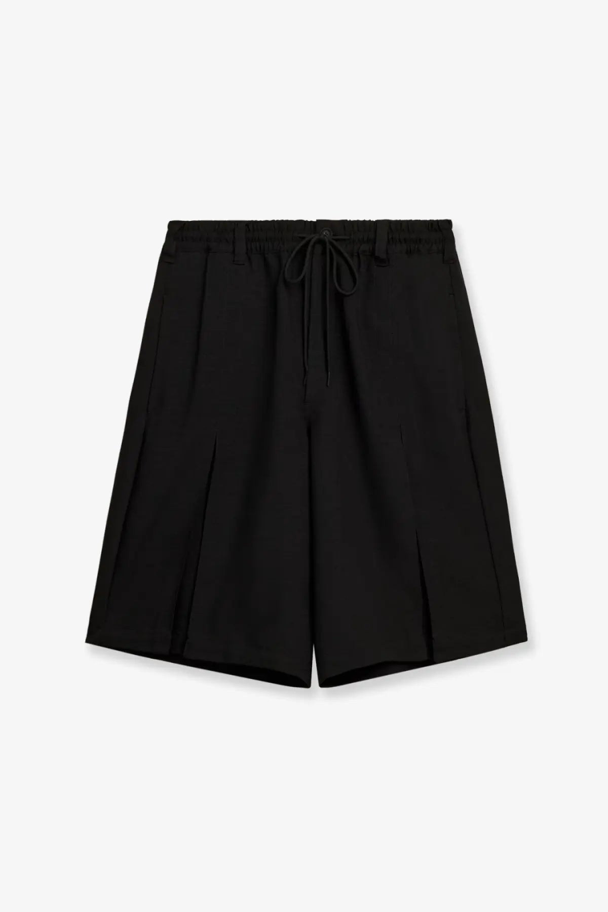 Black y-3 men’s recycled polyester bermuda shorts with elastic waistband and drawstring front view