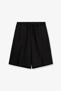Black y-3 men’s recycled polyester bermuda shorts with elastic waistband and drawstring front view