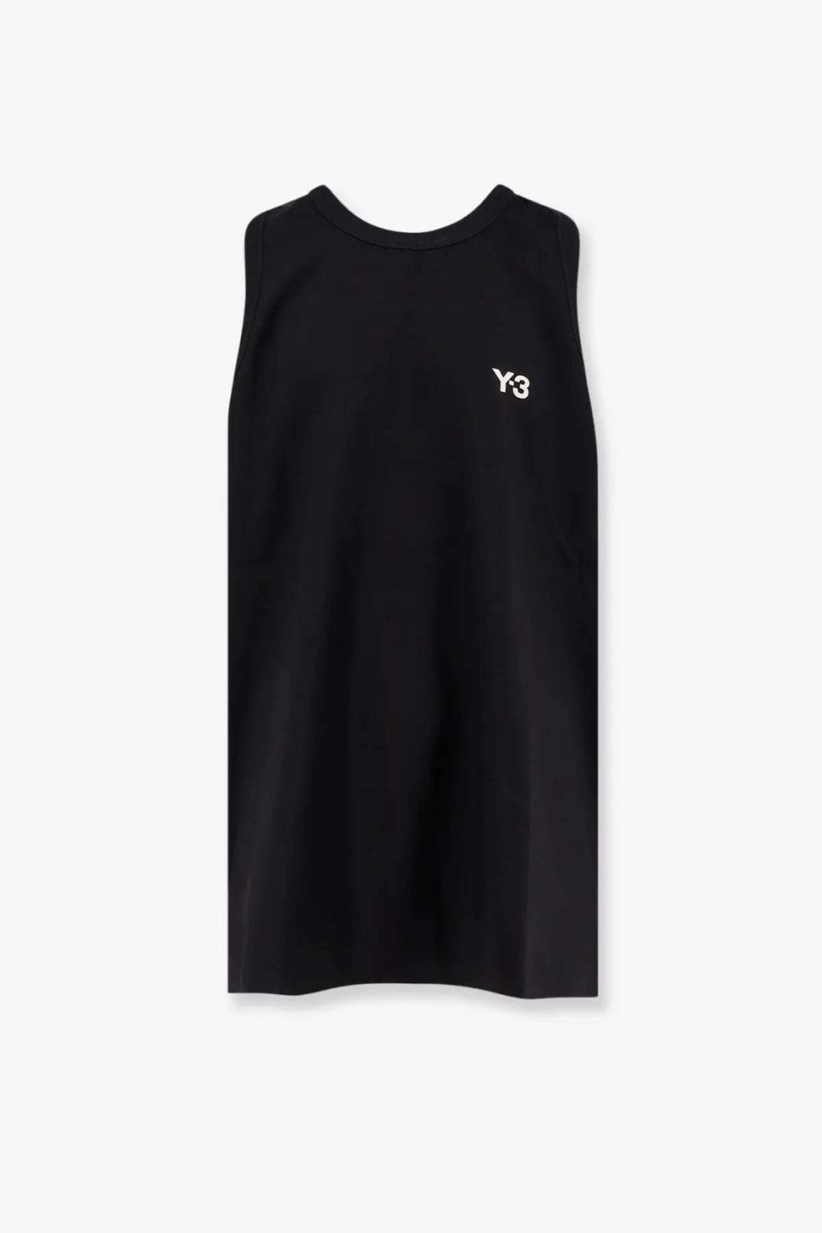 Black sleeveless tank top made of recycled polyester with a small white y-3 logo on the left chest for men
