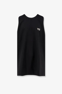 Black sleeveless tank top made of recycled polyester with a small white y-3 logo on the left chest for men