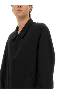 Y-3 men’s refined wool jacket black with collar, front zipper, long sleeves, and sleek design
