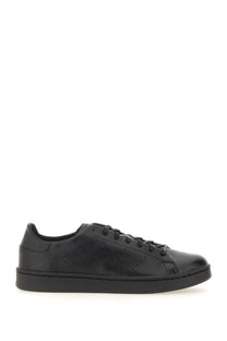 Y-3 men’s stan smith black leather low-top sneaker with perforated detailing and minimalist design
