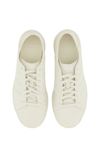 Y-3 men’s Stan Smith sneaker grey white leather low-top with classic lace-up design and perforated side panels