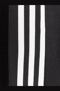 Y-3 men’s wire pants black recycled polyester trousers with three bold white stripes running vertically on the side
