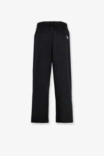 Black y-3 men’s wire tapered trousers in recycled polyester with a sleek design and subtle white logo on left thigh