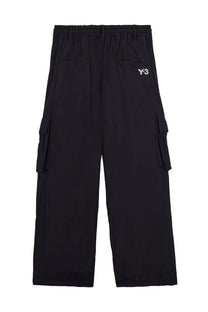 Black y-3 unisex cargo pants with elastic waistband and side pockets designed for comfort and utility