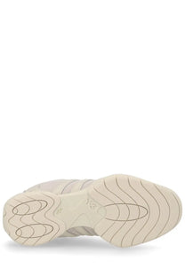 Cream-colored y-3 unisex regu sneaker with textured mesh upper and wavy rubber sole in grey tone