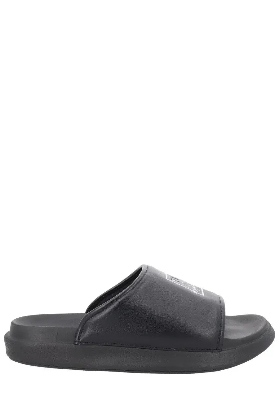 Black y-3 unisex slide con slip-on sandal with minimalist design and subtle white logo on strap