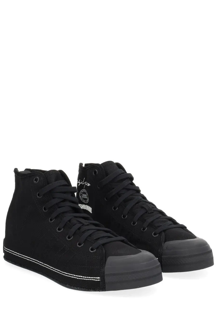 Y-3 unisex sneaker nizza neighborhood black high-top sneaker with black suede upper white stitching and rubber toe cap